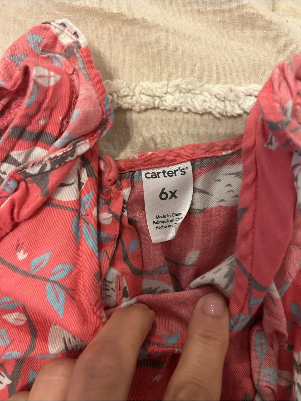 Carter's Coral Bird-Print Ruffle-Trim Dress